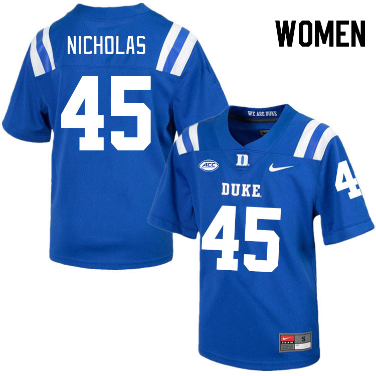 Women #45 Ozzie Nicholas Duke Blue Devils College Football Jerseys Stitched-Royal